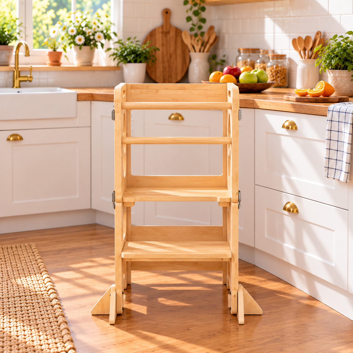 Tour d'apprentissage Montessori pliable en bois massif avec tableau noir Hilair