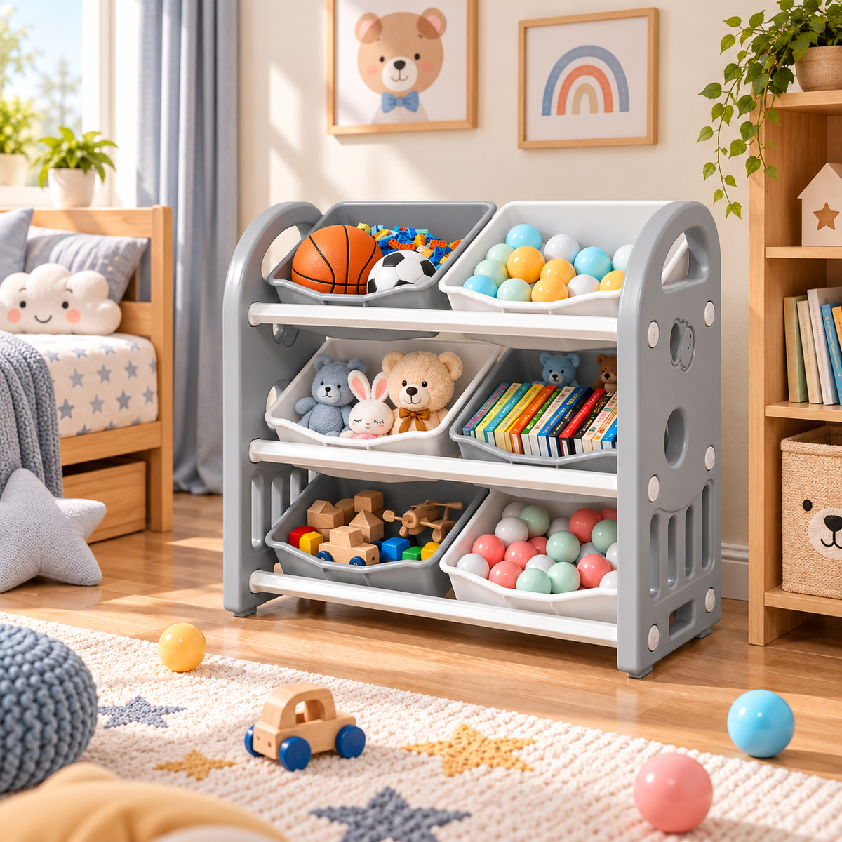 Meuble de rangement pour jouets avec bibliothèque, enfant – vue 7