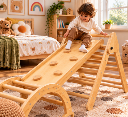Triangle d'escalade Montessori pliable en bois 5-en-1, rampe et arche Hilair