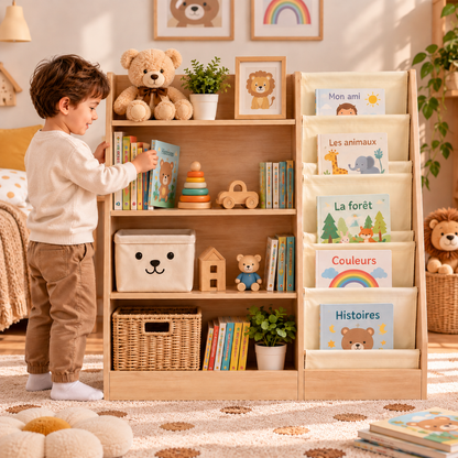 Bibliothèque enfant en bois à 4 niveaux – vue 1