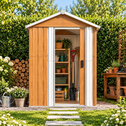 Abri de jardin 1,23 m² en acier galvanisé effet bois avec porte coulissante Hilair