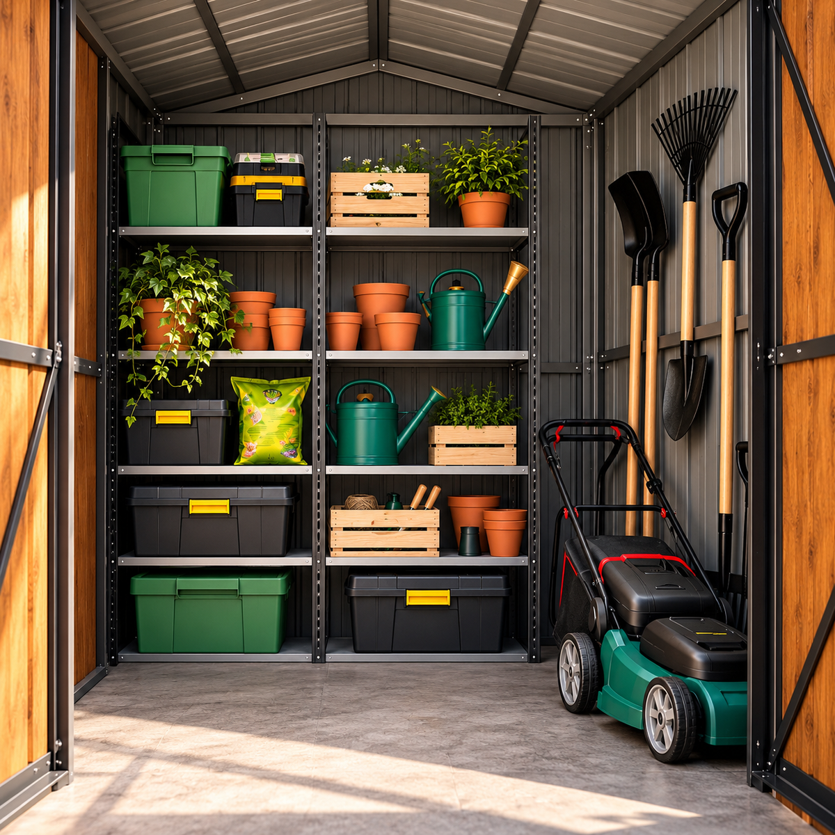 Abri de jardin 2,4 m² en métal gris anthracite avec porte coulissante Hilair