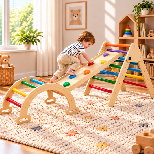 Triangle d'escalade Montessori 5-en-1 multicolore avec arche et rampe – vue 1