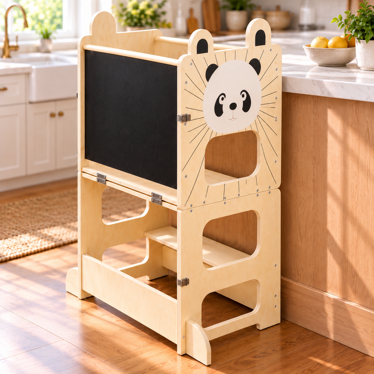 Tour d'apprentissage Montessori 3-en-1, convertible en table avec chaise Hilair