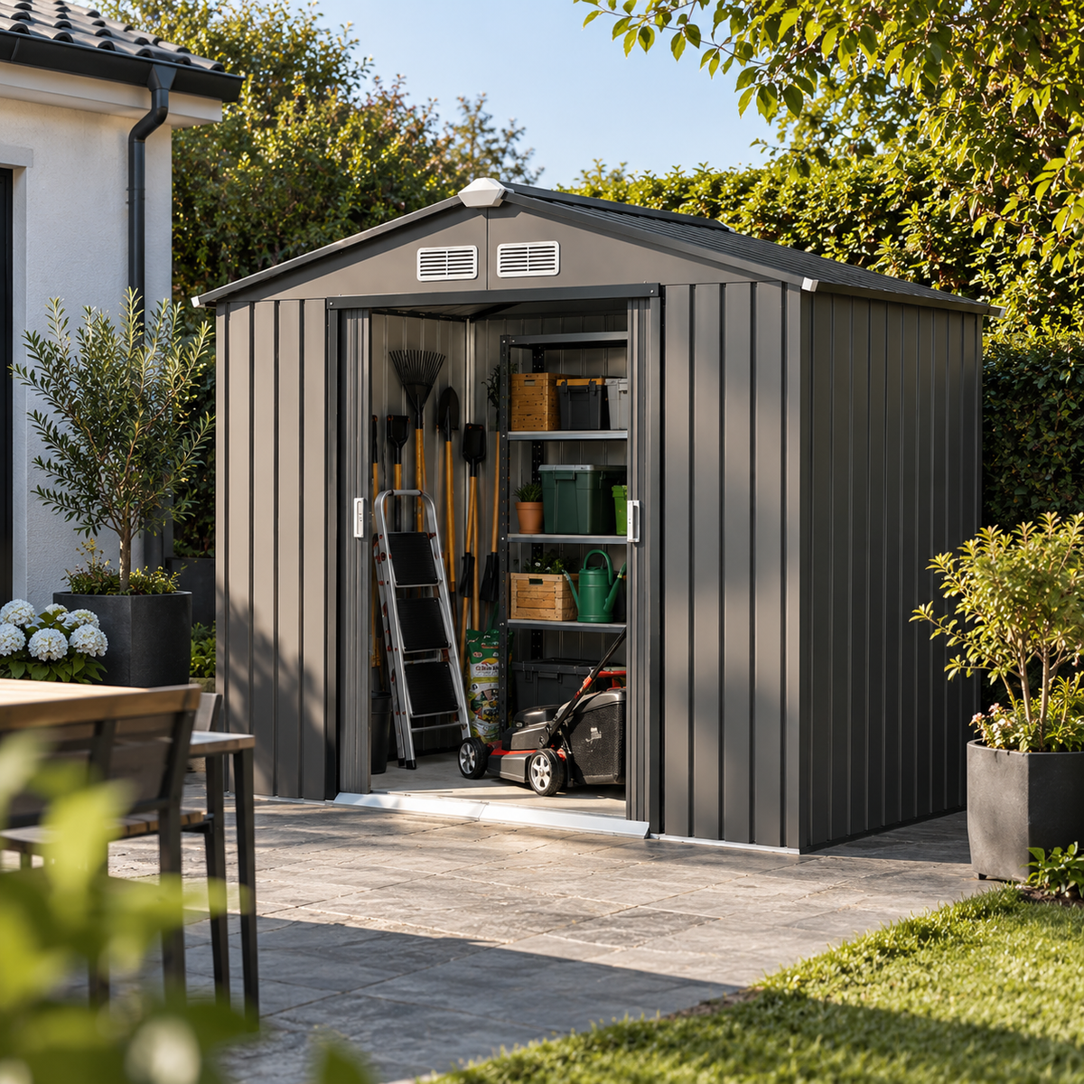Abri de jardin 2,5 m² en métal brun avec portes coulissantes Hilair