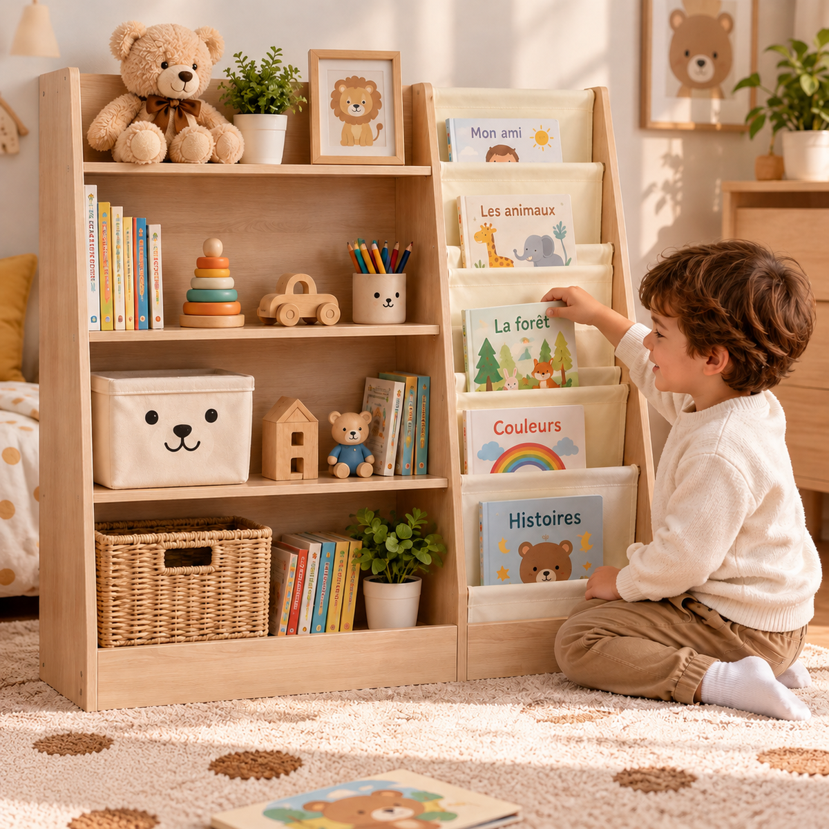 Bibliothèque enfant en bois à 4 niveaux – vue 2