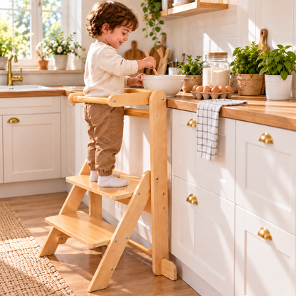 Tour d'apprentissage pliable et réglable en bois, dès 1 an et demi – vue 1