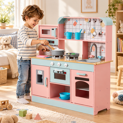 Cuisine en bois pour enfant avec lumières, sons et accessoires – vue 2