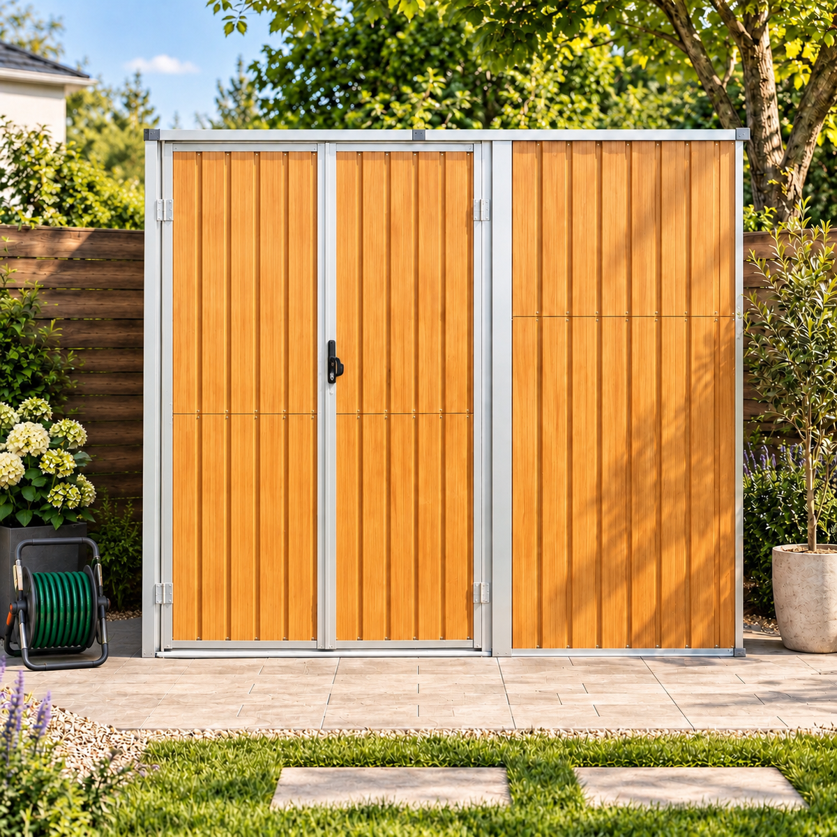 Abri de jardin en acier effet bois 2 m² galvanisé avec toit incliné et poignée Hilair
