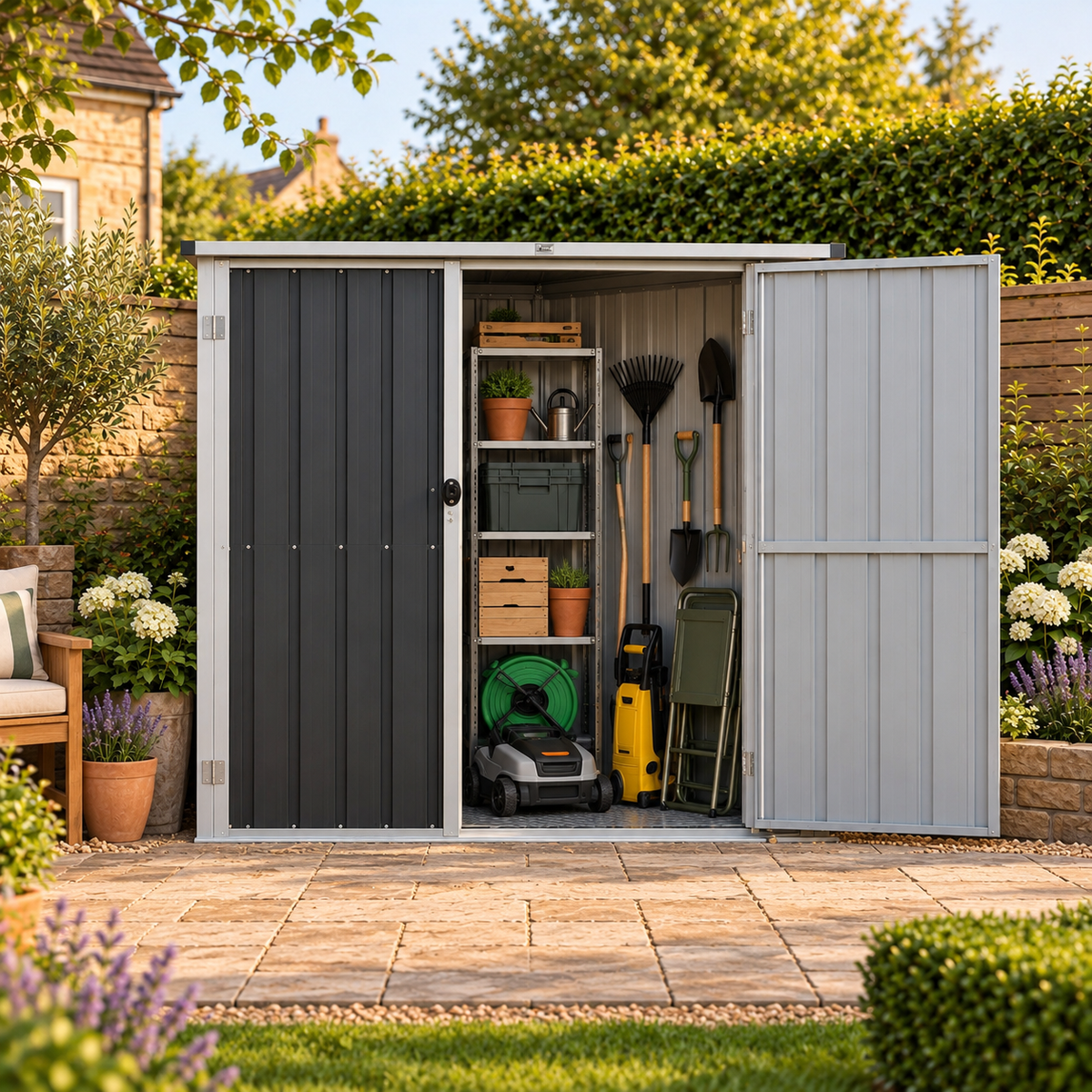 Abri de jardin 1,43 m² en métal anthracite avec toit incliné Hilair