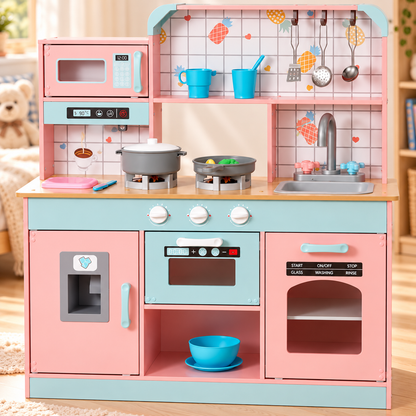 Cuisine en bois pour enfant avec lumières, sons et accessoires, dès 3 ans Hilair