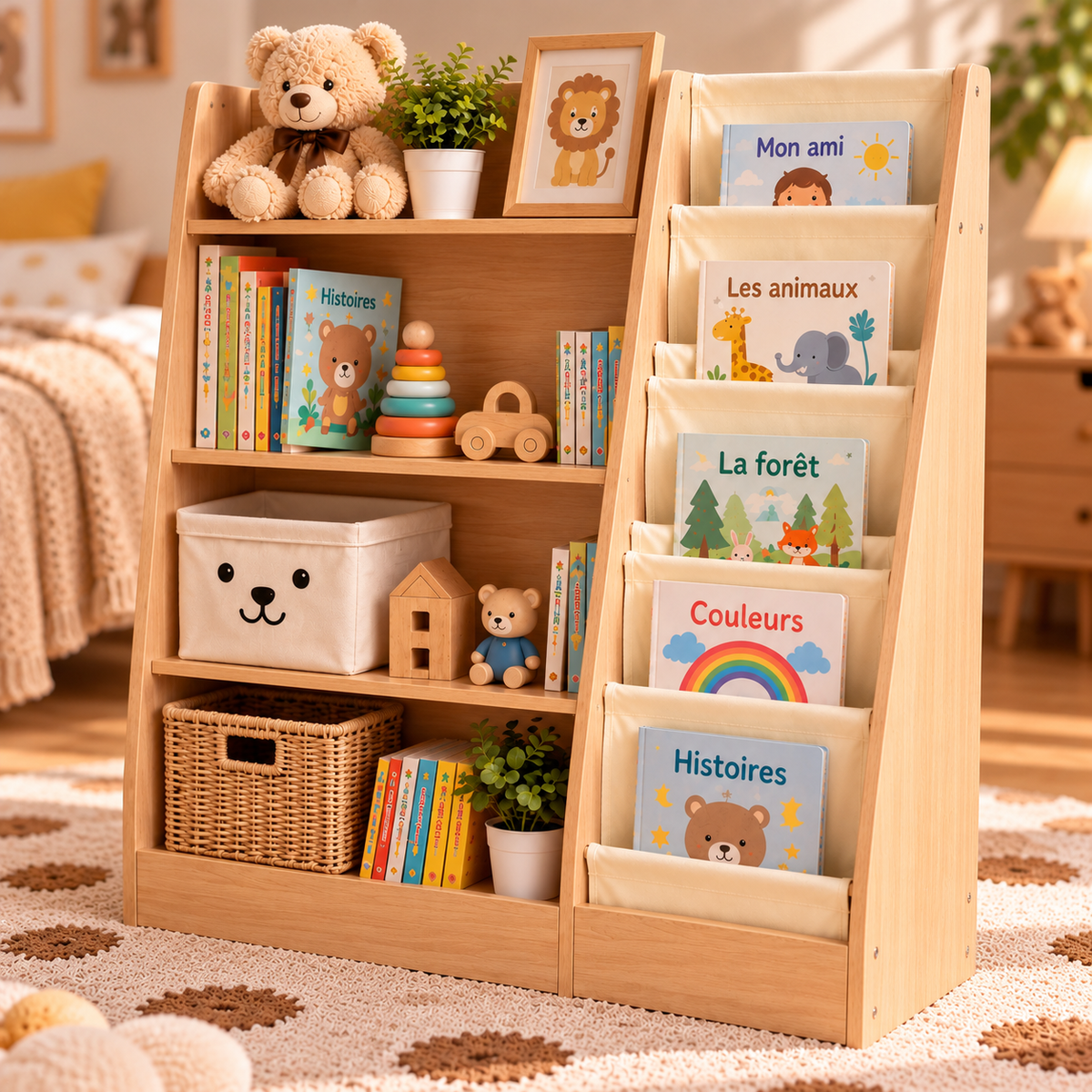 Bibliothèque Montessori en bois à 4 niveaux pour chambre et salle de jeux Hilair