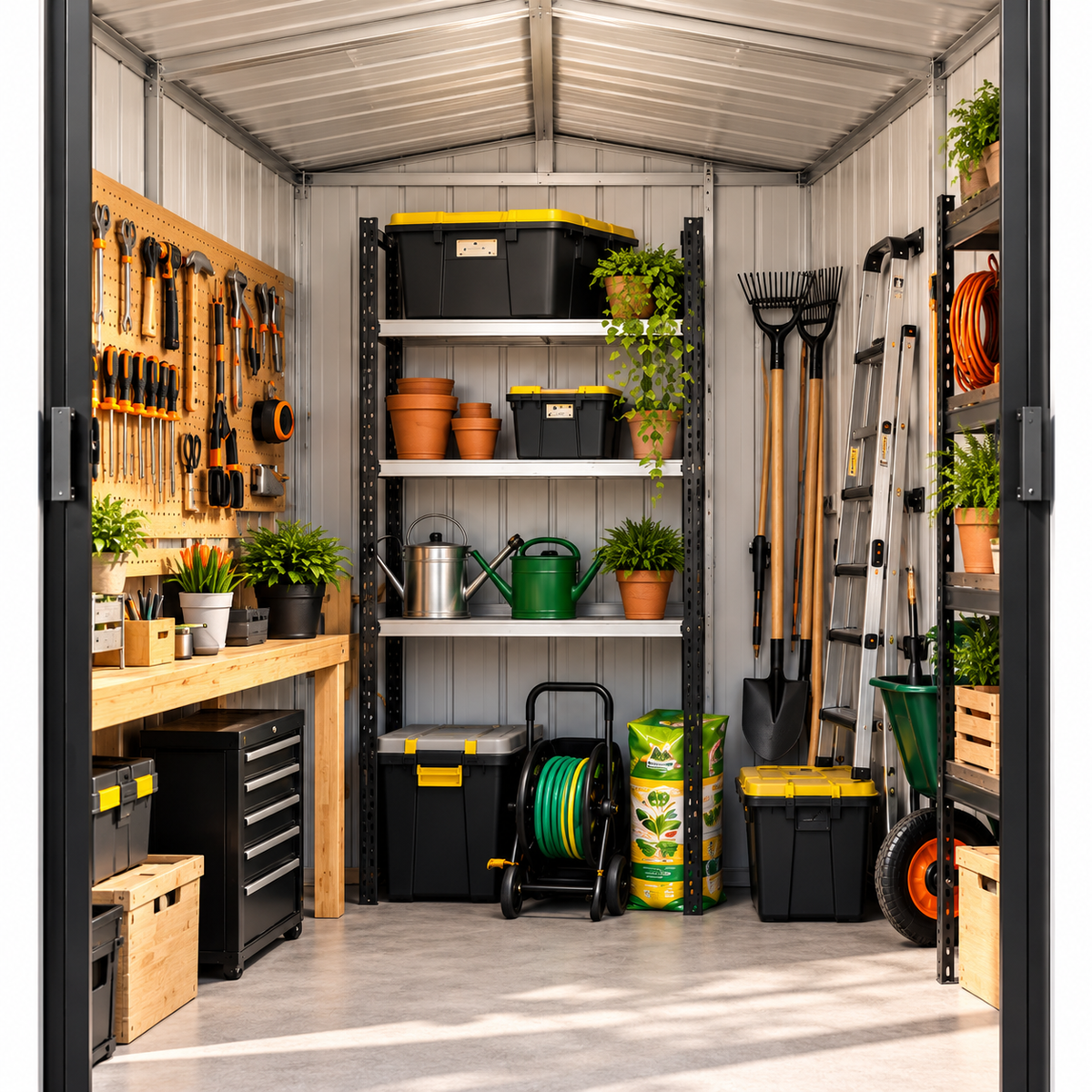 Abri de jardin 2,4 m² en métal gris anthracite avec porte coulissante Hilair