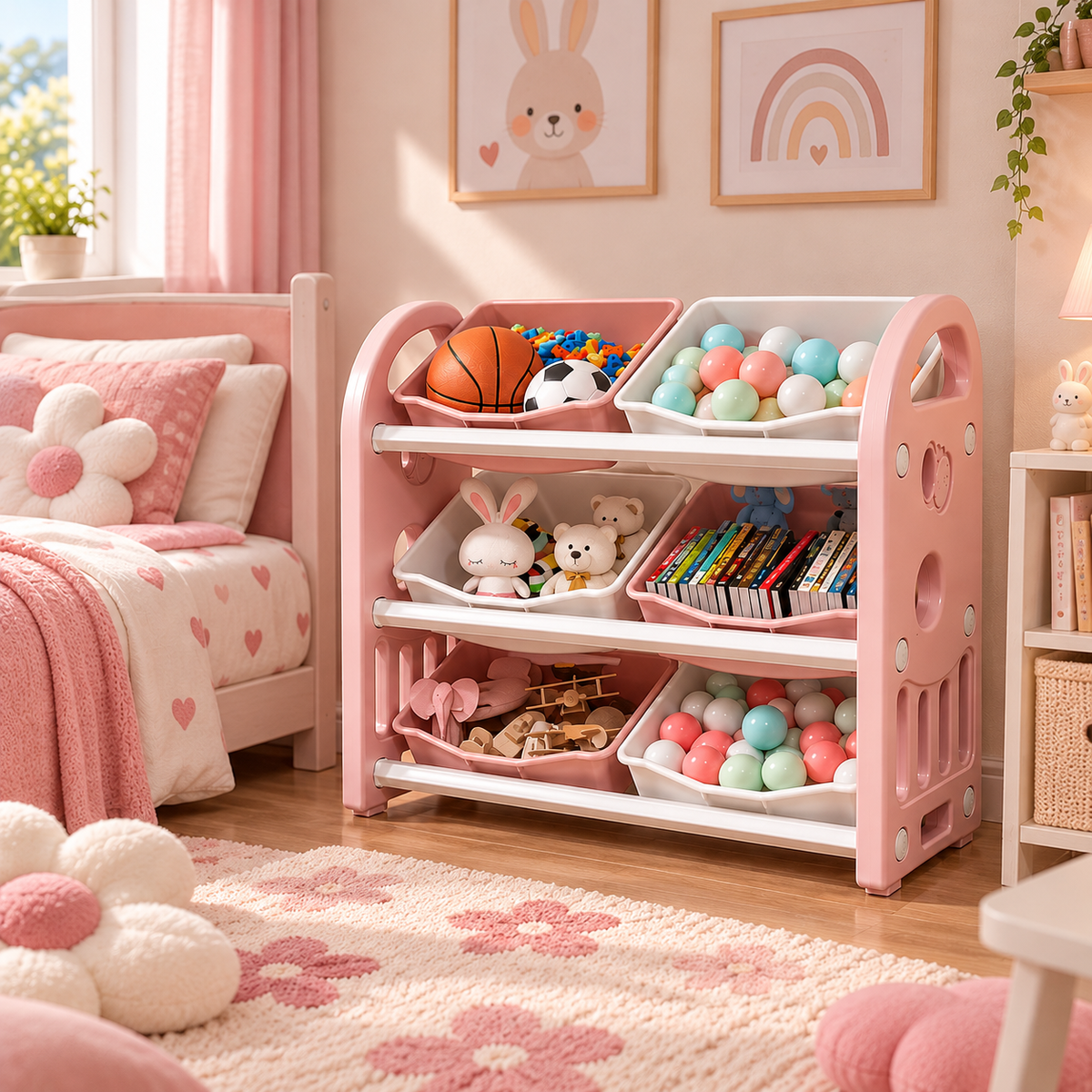 Meuble de rangement pour jouets avec bibliothèque, enfant – vue 9