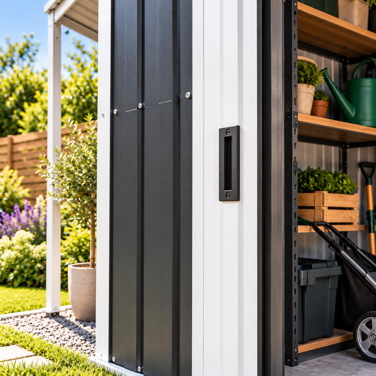 Abri de jardin 3 m² en acier galvanisé anthracite avec toit étendu Hilair