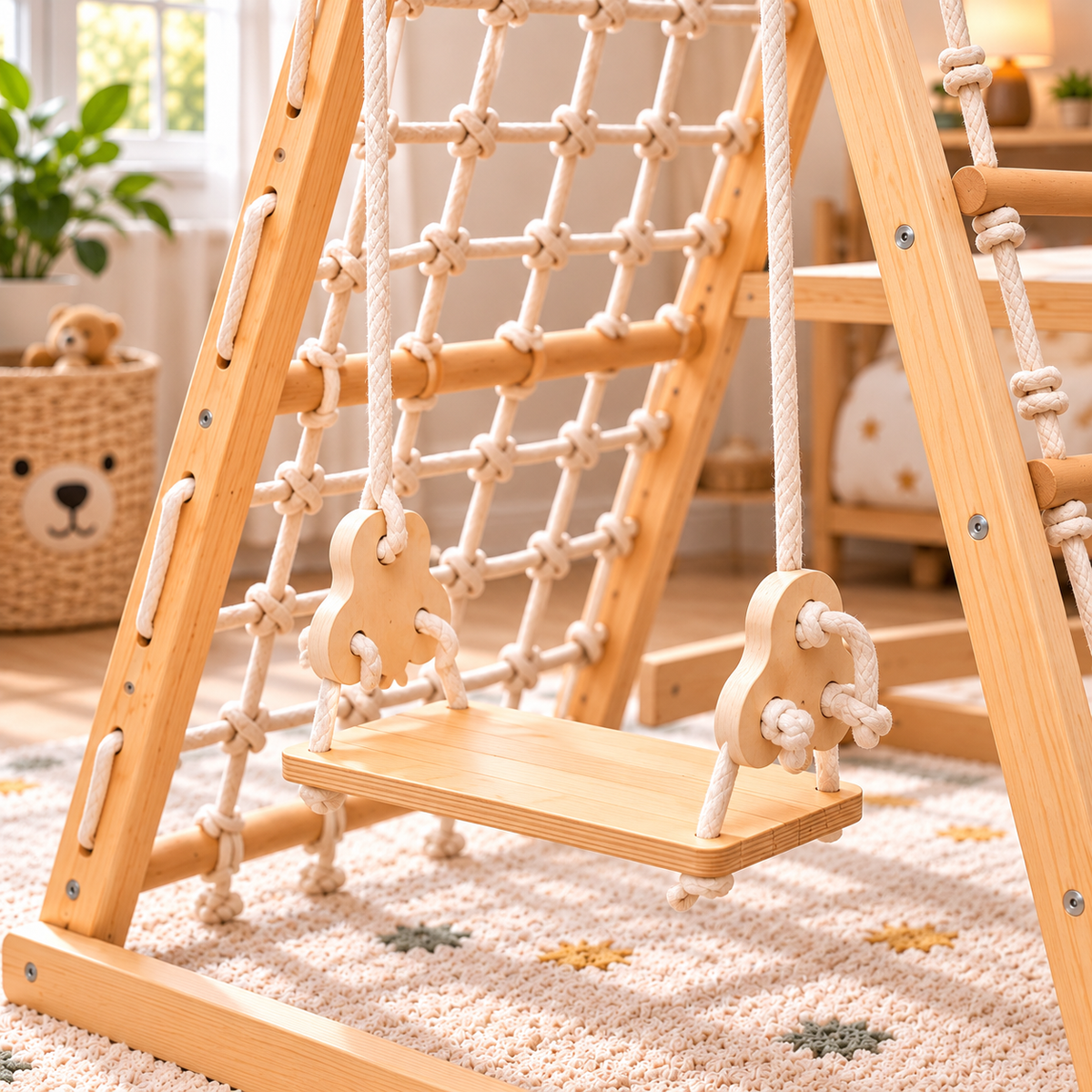 Aire de jeux Montessori en bois 5-en-1 avec toboggan et balançoire, dès 3 ans Hilair