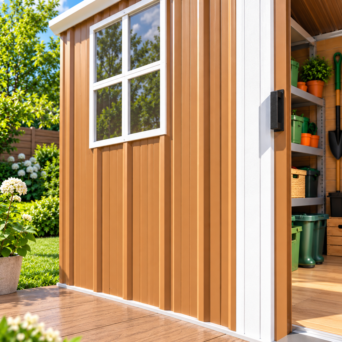 Abri de jardin en acier 10,7 m² avec double porte coulissante et ventilation Hilair