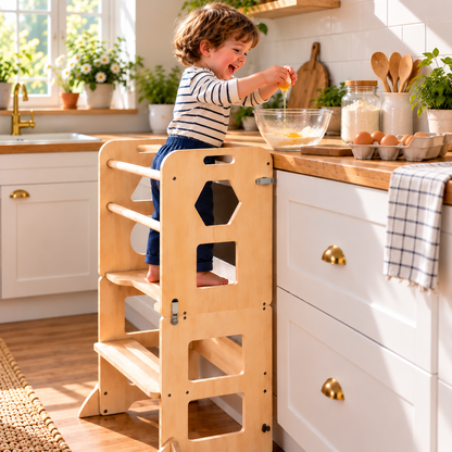 Tour d'apprentissage Montessori pliable en bois massif avec tableau noir Hilair