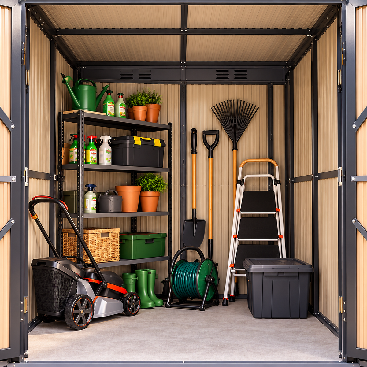 Abri de jardin 3 m² en acier galvanisé brun avec base renforcée Hilair
