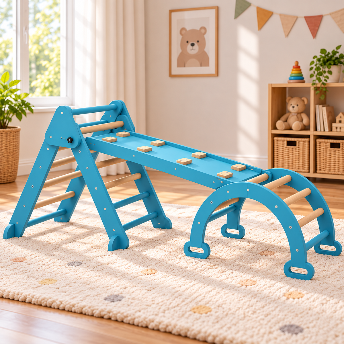 Triangle d'escalade Montessori 7-en-1 pliable avec arche et rampe – vue 2