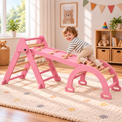 Triangle d'escalade Montessori 7-en-1 pliable avec arche et rampe – vue 4