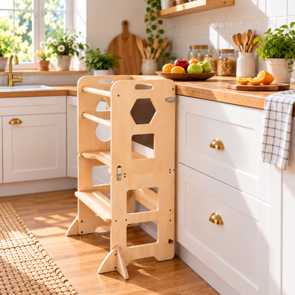 Tour d'apprentissage pliable en bois massif avec tableau noir – vue 2